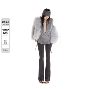 真皮草外套 定染100白貉子毛双面手工编织长袖 itsdinn 冰川灰