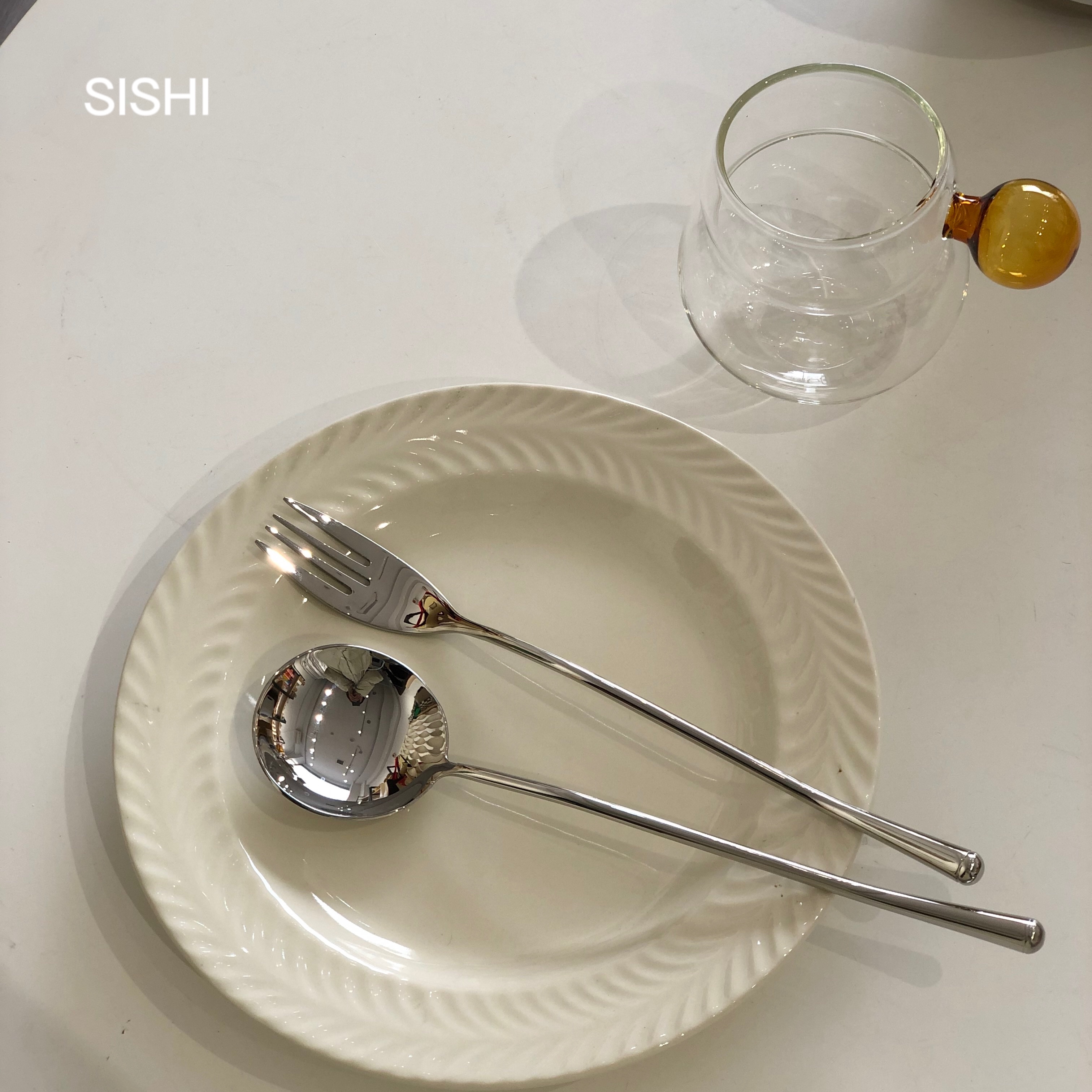 四时有梨 细柄不锈钢勺高级亮面勺