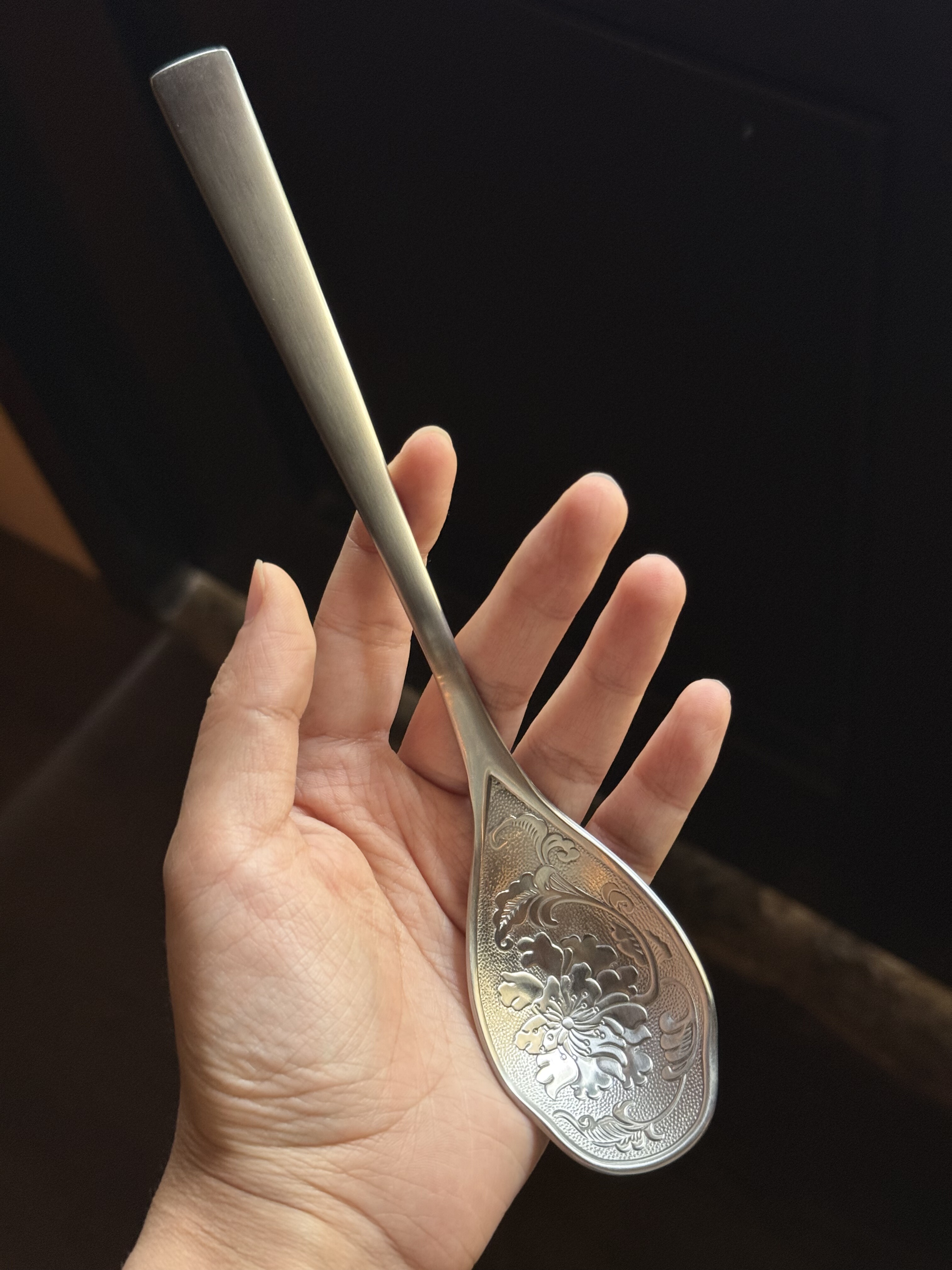 四时有梨 浮雕牡丹304不锈钢勺子家用吃饭勺子汤勺汤匙