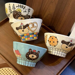 四时有梨 饼干和面包卷米饭碗家用送人闺蜜亲子高脚碗