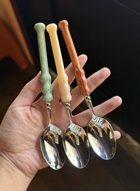 四时有梨 复古樱花树脂不锈钢勺子家用吃饭勺子汤勺点心勺