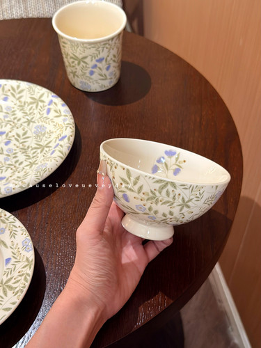 四时有梨 紫萝餐具陶瓷高脚米饭碗家用盘子餐具套装