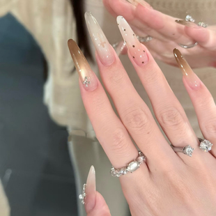 新款 秋日波点渐变金棕猫眼美甲高级感显白可拆卸穿戴甲
