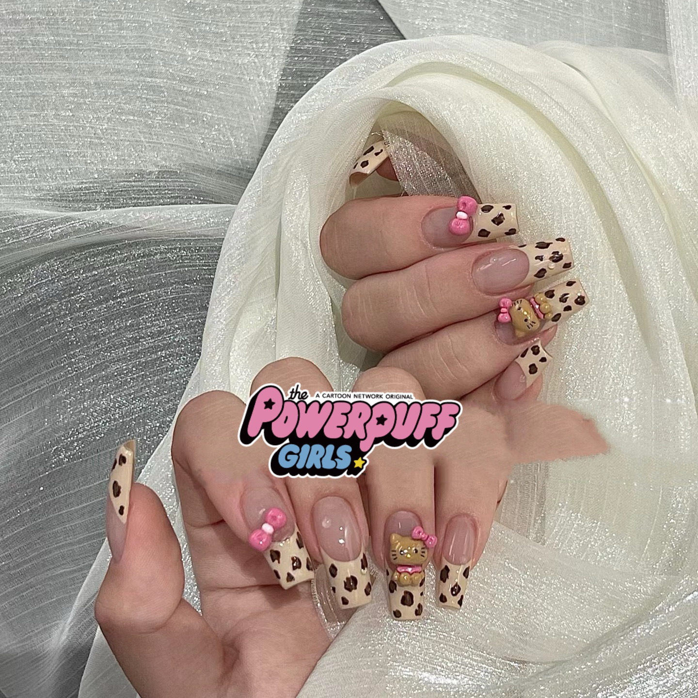 金金酱*豹纹奶咖色kitty版本2手工定制穿戴甲