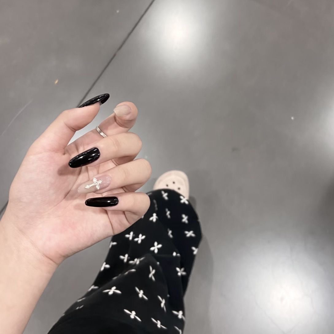 金金酱黑法式克罗心十字架美甲简约手工穿戴甲