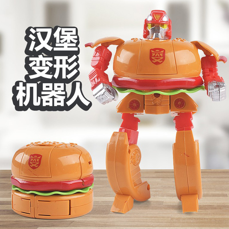 仿真汉堡变形玩具男孩薯条机器人冰淇淋变型机甲金刚食物模型可乐