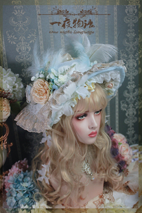 原创一夜物语正品lolita头饰扁帽花嫁密园系列*茶会款礼帽*蓝色