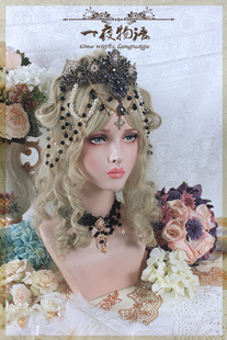 原创一夜物语正品lolita头饰*洛英斯之冠加冕皇王冠表演黑金头冠