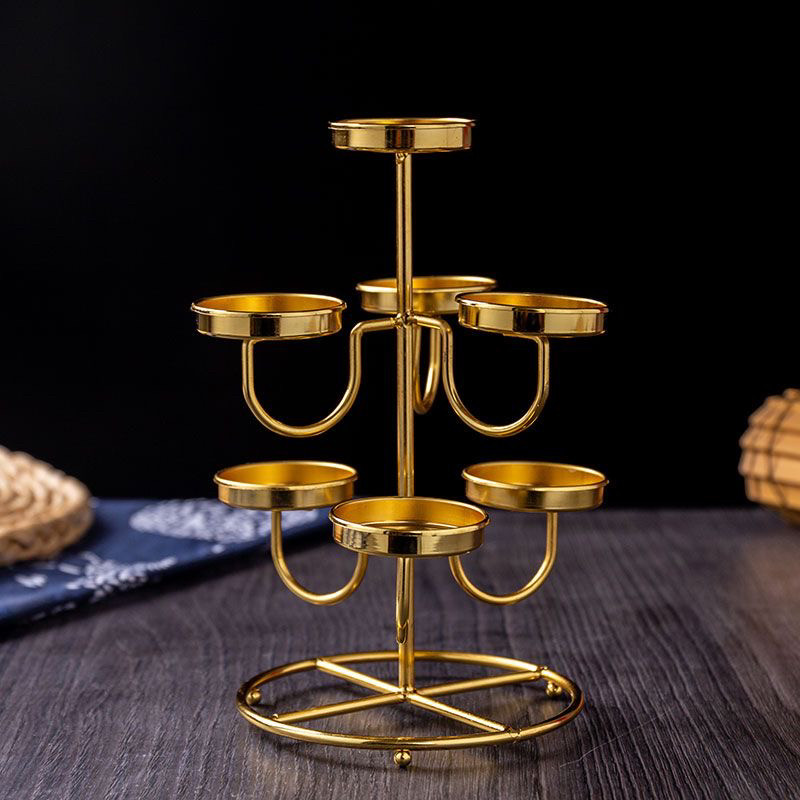 酥油供奉油灯三层七星灯架佛灯灯座莲花供灯蜡烛台长明灯底座合金