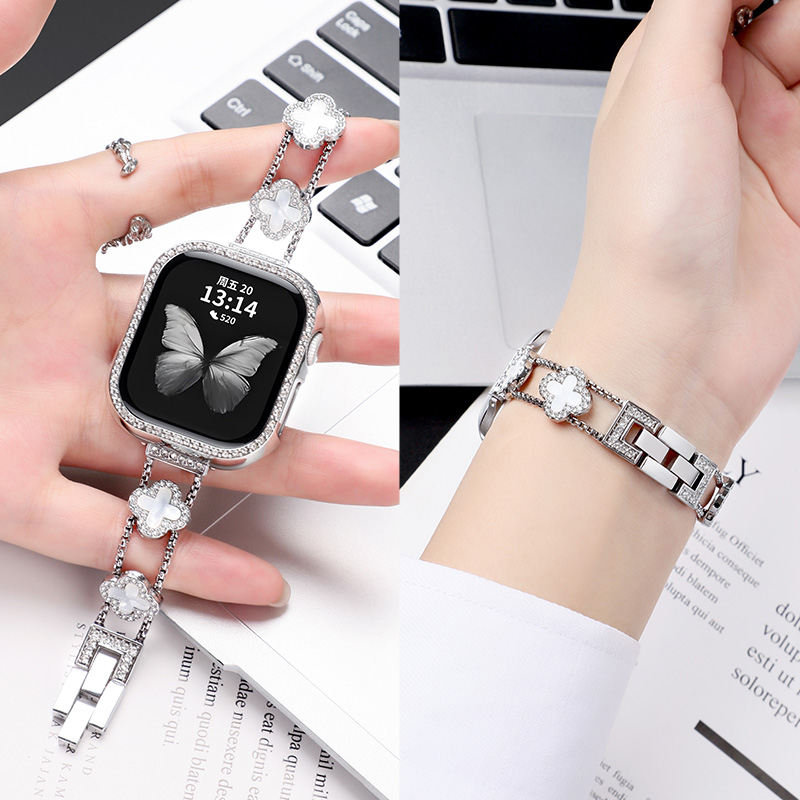 适用于华为fit3手表表带watchfit4白贝四叶草金属手链新款智能运动watchfit4Pro高级感女生替换腕带男配件夏