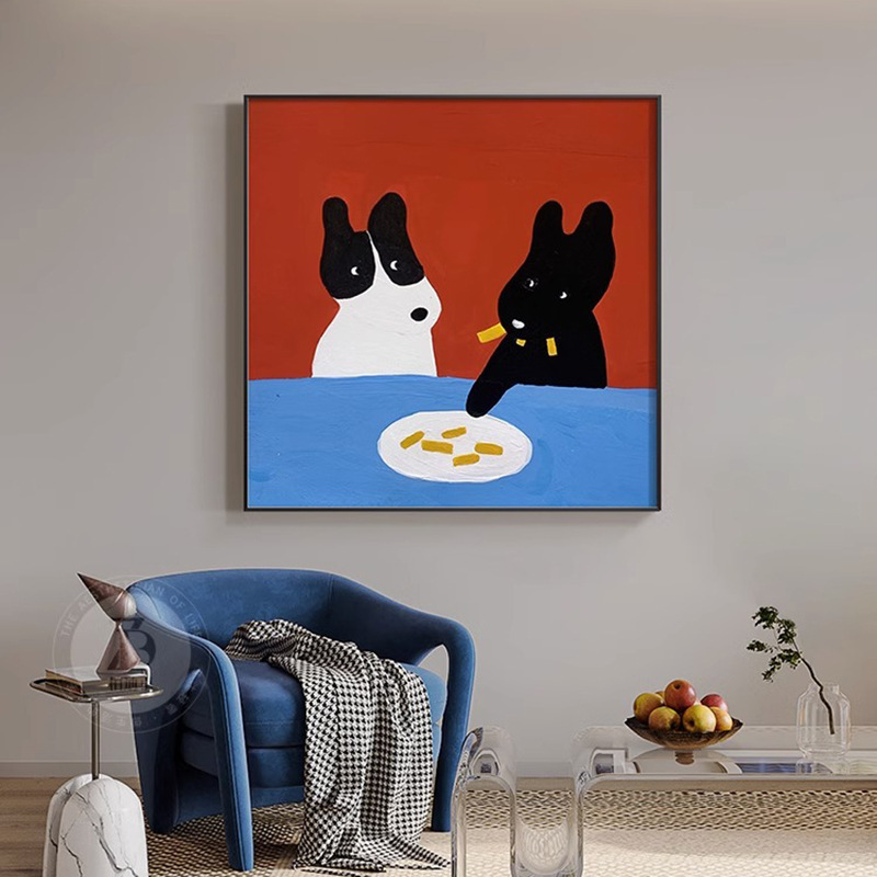 北欧方形卡通动物客厅装饰画玄关画高级感过道画餐厅挂画晶瓷画图片