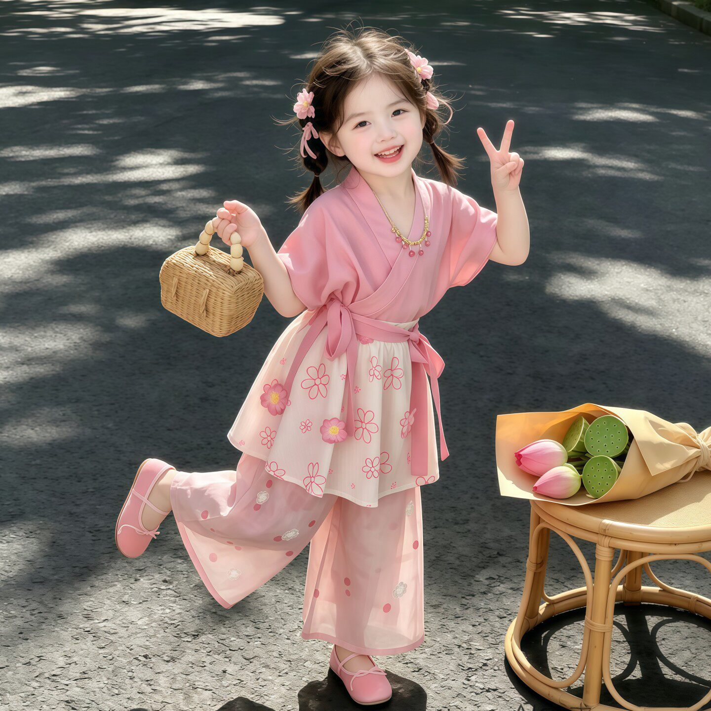 汉服女童2026新款夏季小女孩国风改良宋制古装新中式汉服裤子套装图片
