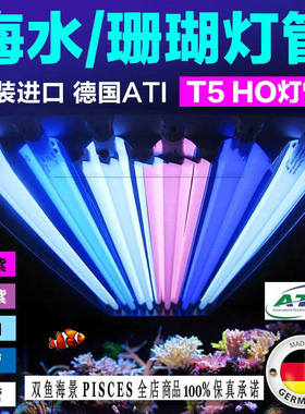 德国ATI海水鱼缸T5HO24 39 54 80W 蓝白荧光紫斐济紫珊瑚缸灯管