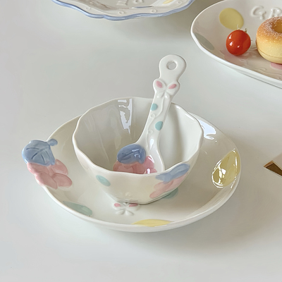 2025新款可爱陶瓷碗碟套装家用高颜值餐具碗盘子菜盘子饭碗汤碗