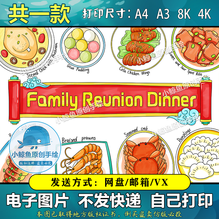 636英语年夜饭family reunion dinner菜单英语手抄报模板电子版