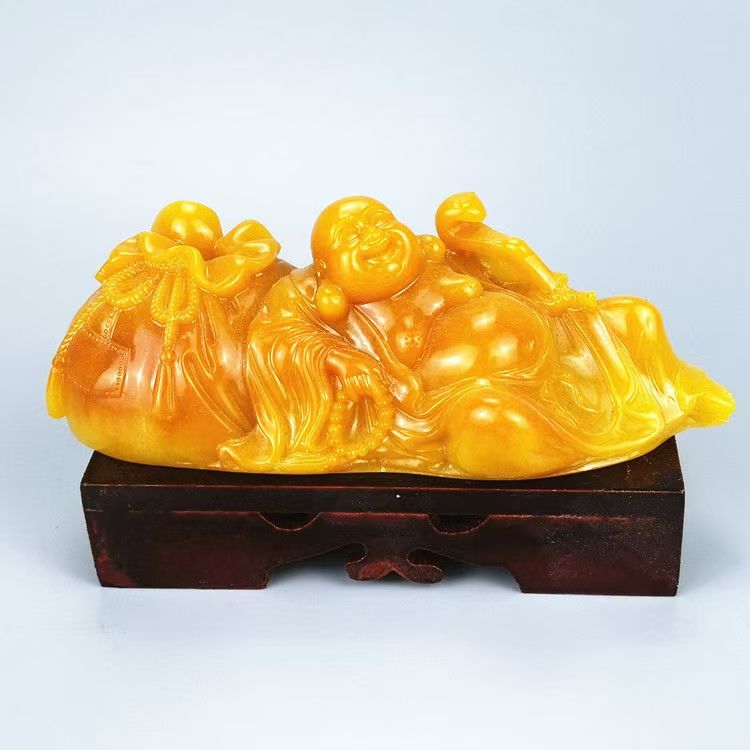 特价仿寿山石摆件雕刻田黄石招财进宝弥勒佛摆件玉石家居风水摆件