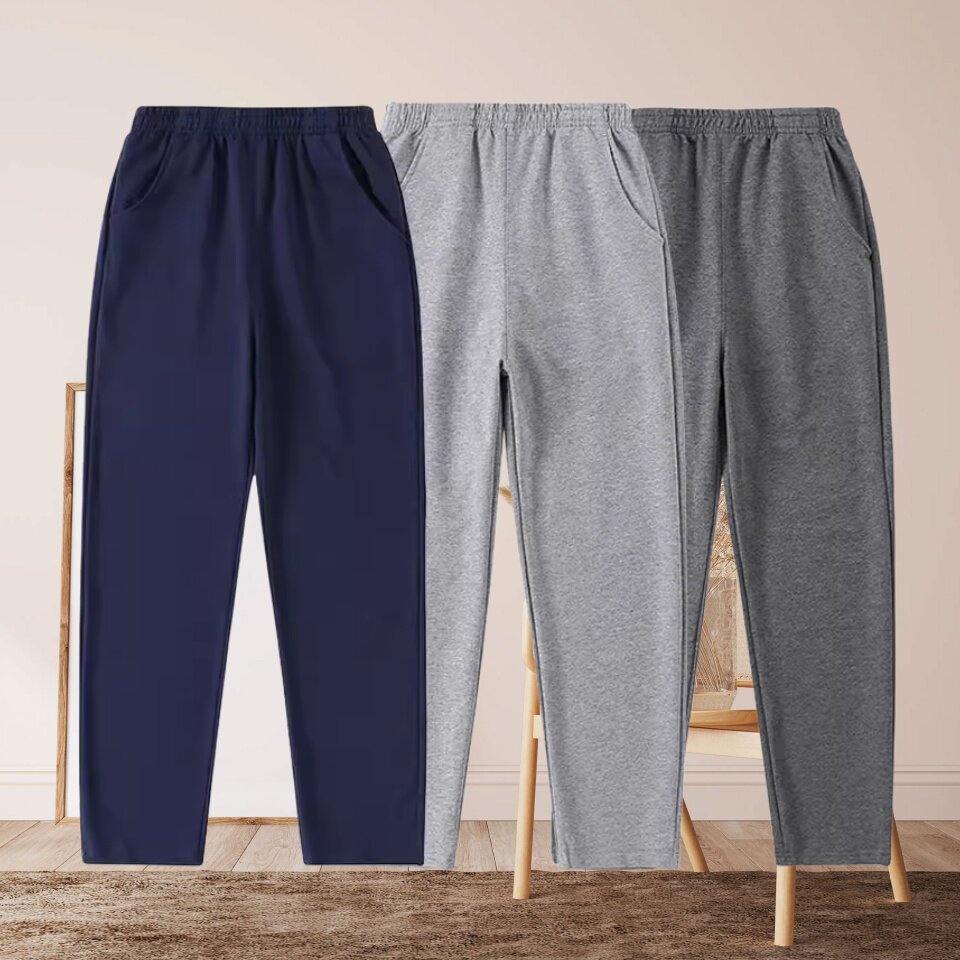 儿童春秋款浅灰色校服裤子运动裤男女同款宽松休闲裤松紧腰中大童