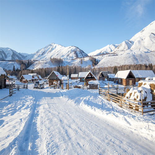 网红雪山雪景农村雪景背景墙3