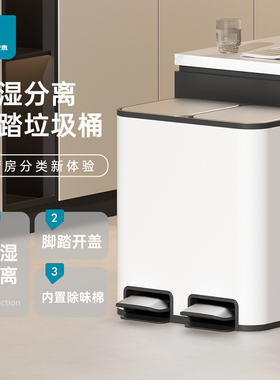 JAH厨房分类垃圾桶家用北京干湿分离不锈钢大号脚踏带盖双桶脚踩