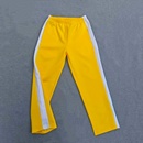 亮黄色拼接宽白条加绒运动休闲长裤 运动裤 同款 定做春秋冬男女校裤