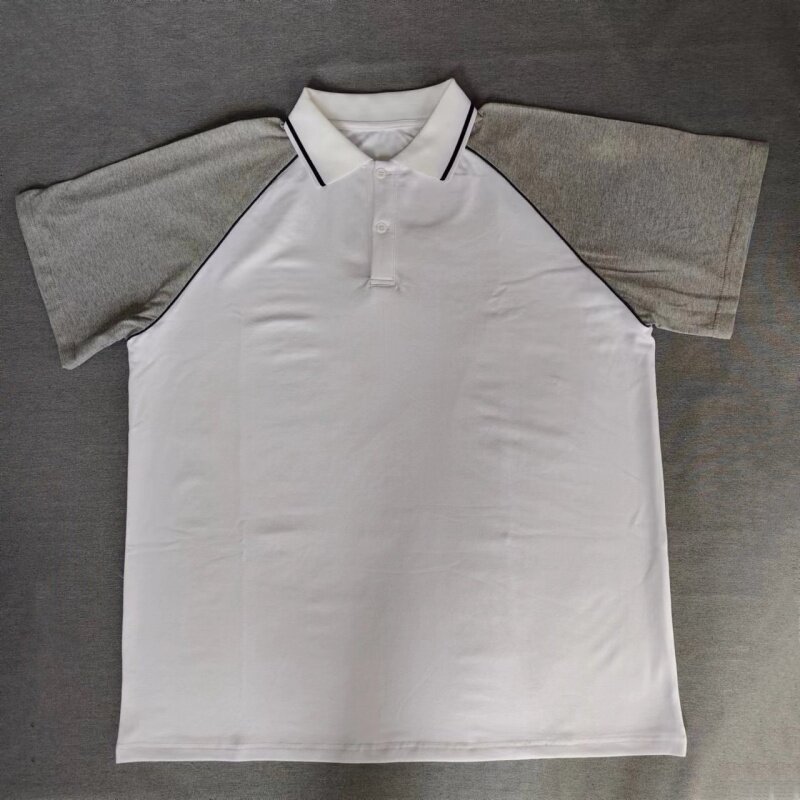 定做夏季男女校服同款运动半袖白色拼灰色短袖翻领T恤POLO衫上衣