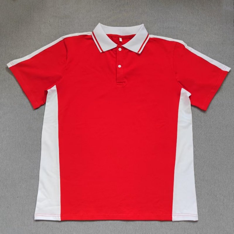 定做夏季男女校服同款运动短袖大红拼白色翻领休闲T恤POLO衫短袖