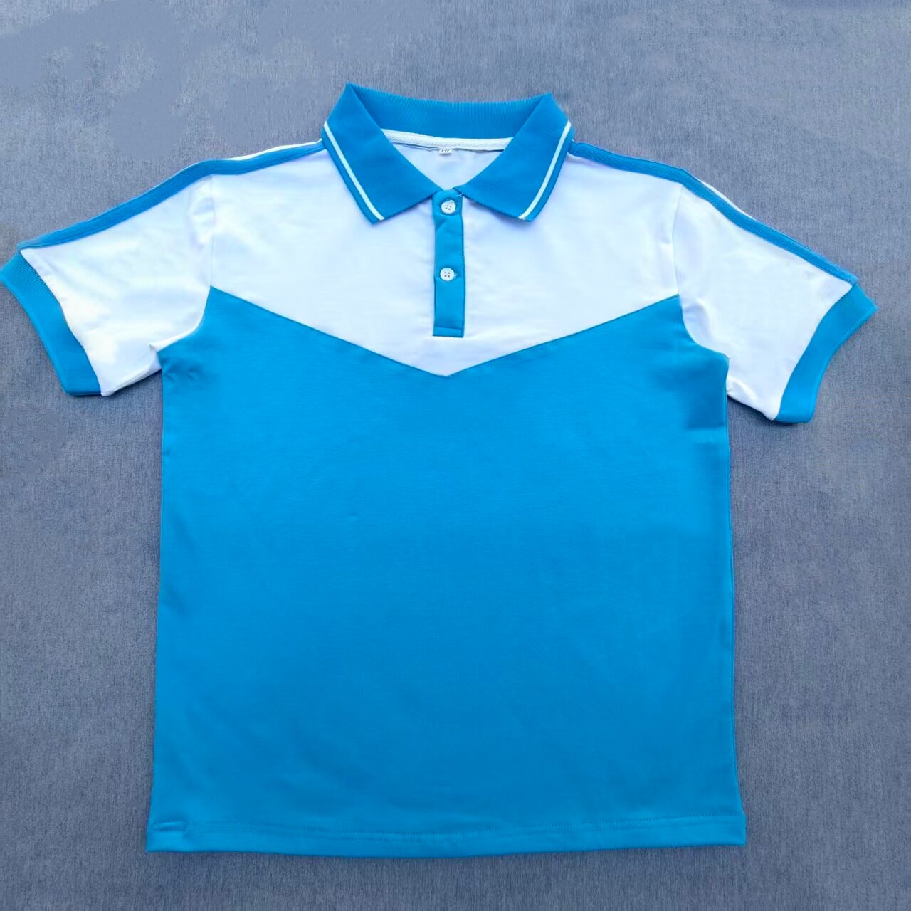 定做夏季大小码男女校服同款运动短袖浅蓝色拼白色短袖T恤POLO衫