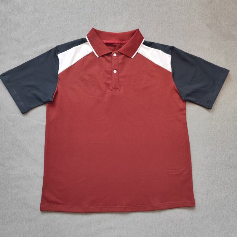 定做夏季男女校服同款运动半袖酒红拼藏蓝翻领休闲T恤POLO衫上衣