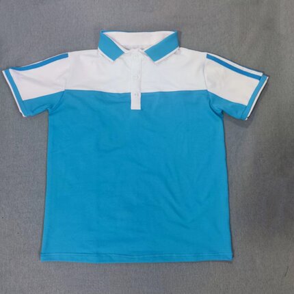 定做夏季男女校服同款运动半袖蓝色拼白色短袖翻领T恤POLO衫上衣