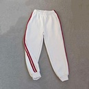 白色拼红色两条杠加绒加厚运动长裤 运动裤 同款 定做春秋冬男女校裤