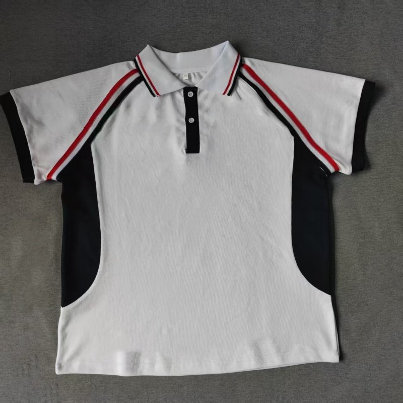 定做夏季男女校服同款运动短袖白色拼藏蓝翻领运动休闲T恤POLO衫