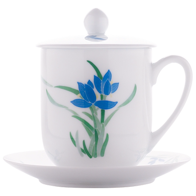 釉下手绘陶瓷茶杯带盖办公室水杯