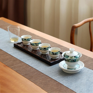 云火窑釉下彩手绘功夫茶具中式茶器薄款品茗茶杯盖碗健康礼品套装