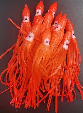 鱿鱼红色软假饵霸道炎月鲈鱼海钓八爪鱼钩五指14cm铁板配件胡须佬