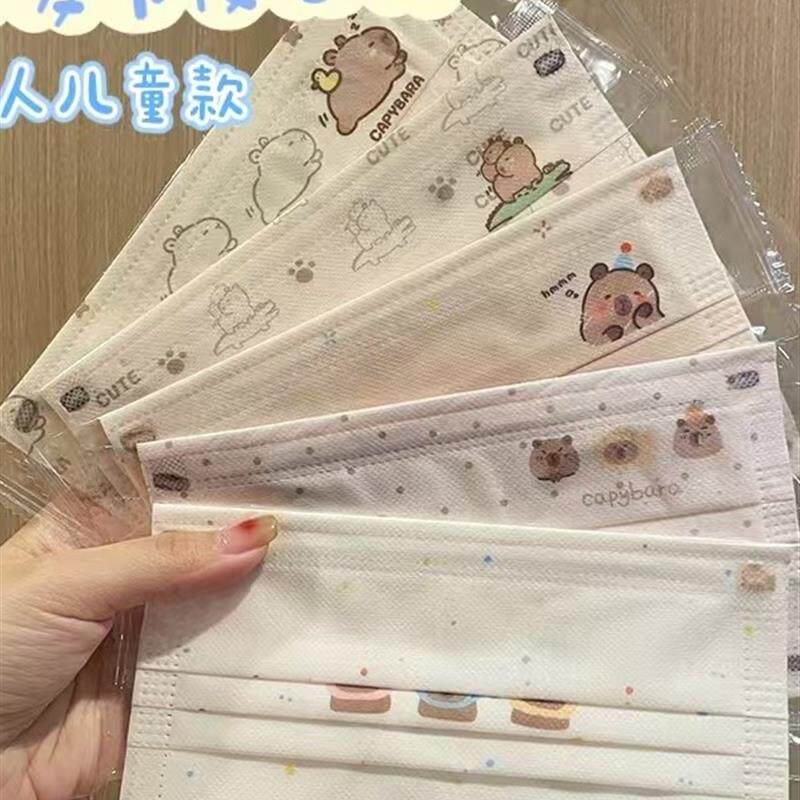 卡皮巴拉可爱口罩成人儿童高颜值女生卡通图案日常户外防护透气