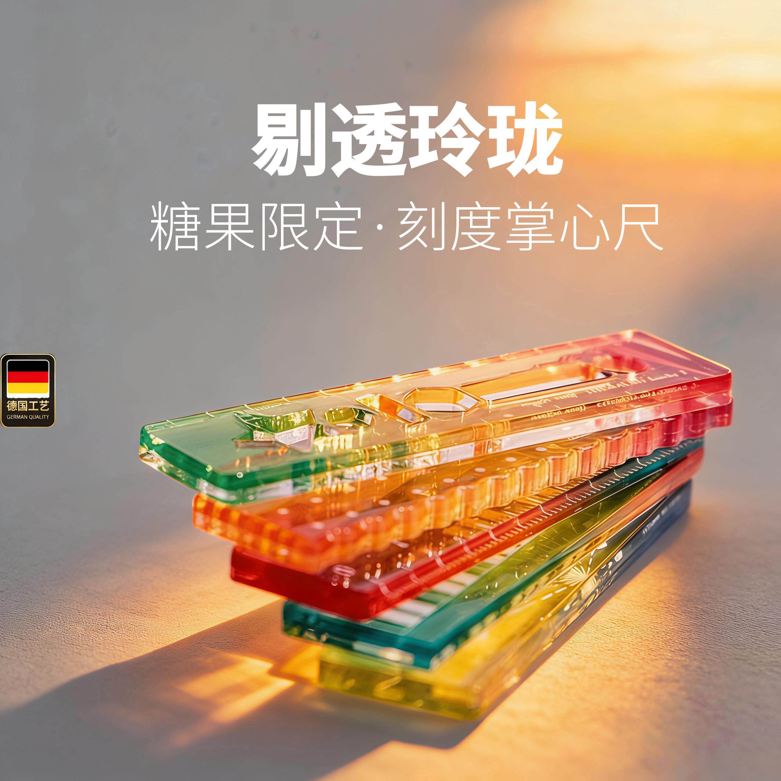 德国工艺称心如意尺掌心尺糖果色手帐本迷你刻度尺透明波浪彩色小