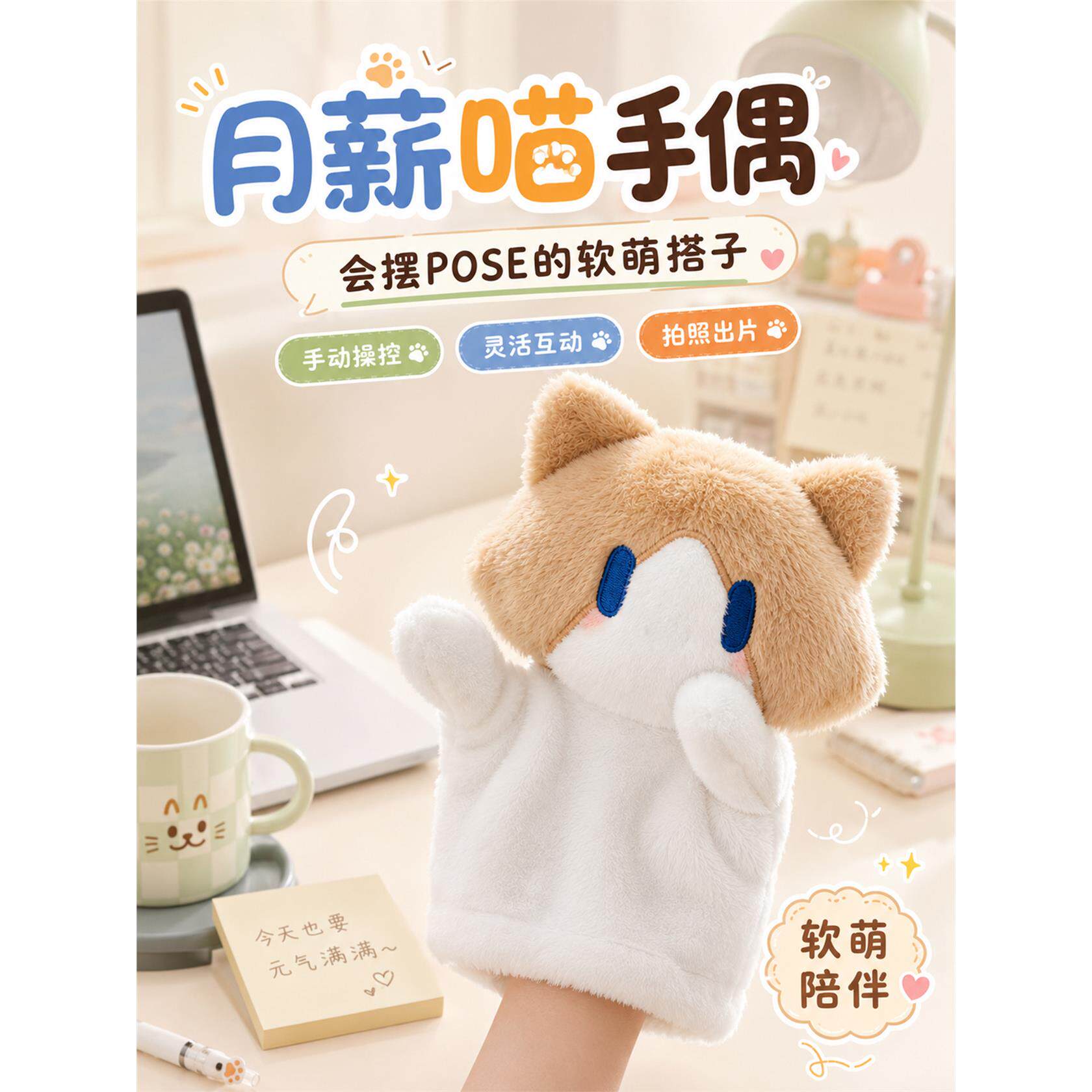 软萌月薪喵毛绒手偶宝宝