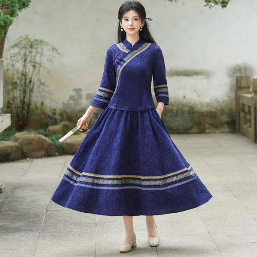 新款春秋中国风改良旗袍两件套女