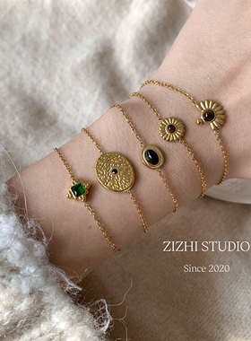 ZIZHI STUDIO洗手不掉色法式复古宫廷风手饰镀18k天然石百搭手链