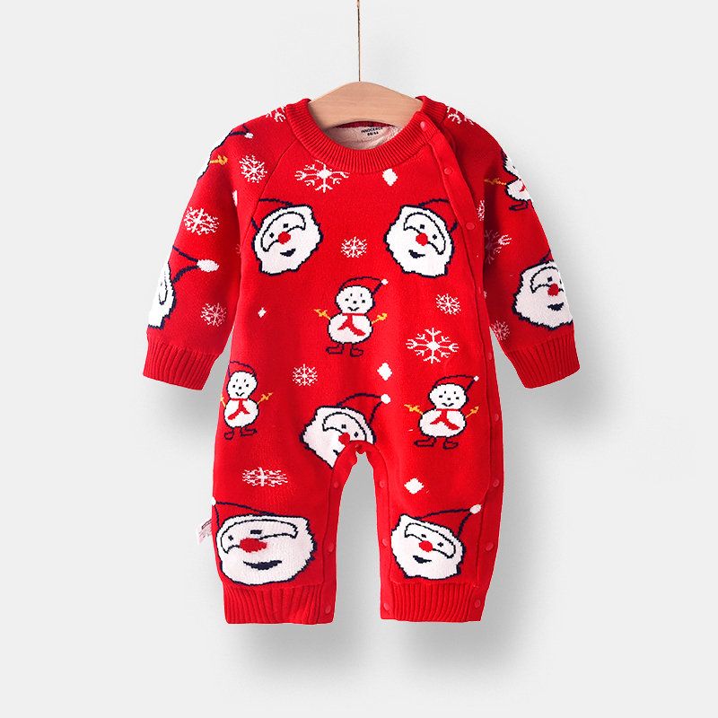 双层内里宝宝新年装拜年服新生儿连体毛衣婴儿纯棉针织毛线衣服