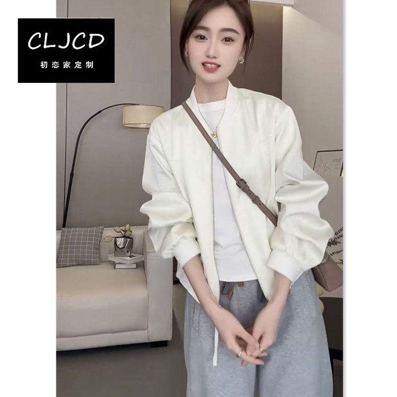 顺滑垂感棒球服女薄款2025春夏秋季爆款休闲百搭纯色夹克外套上衣