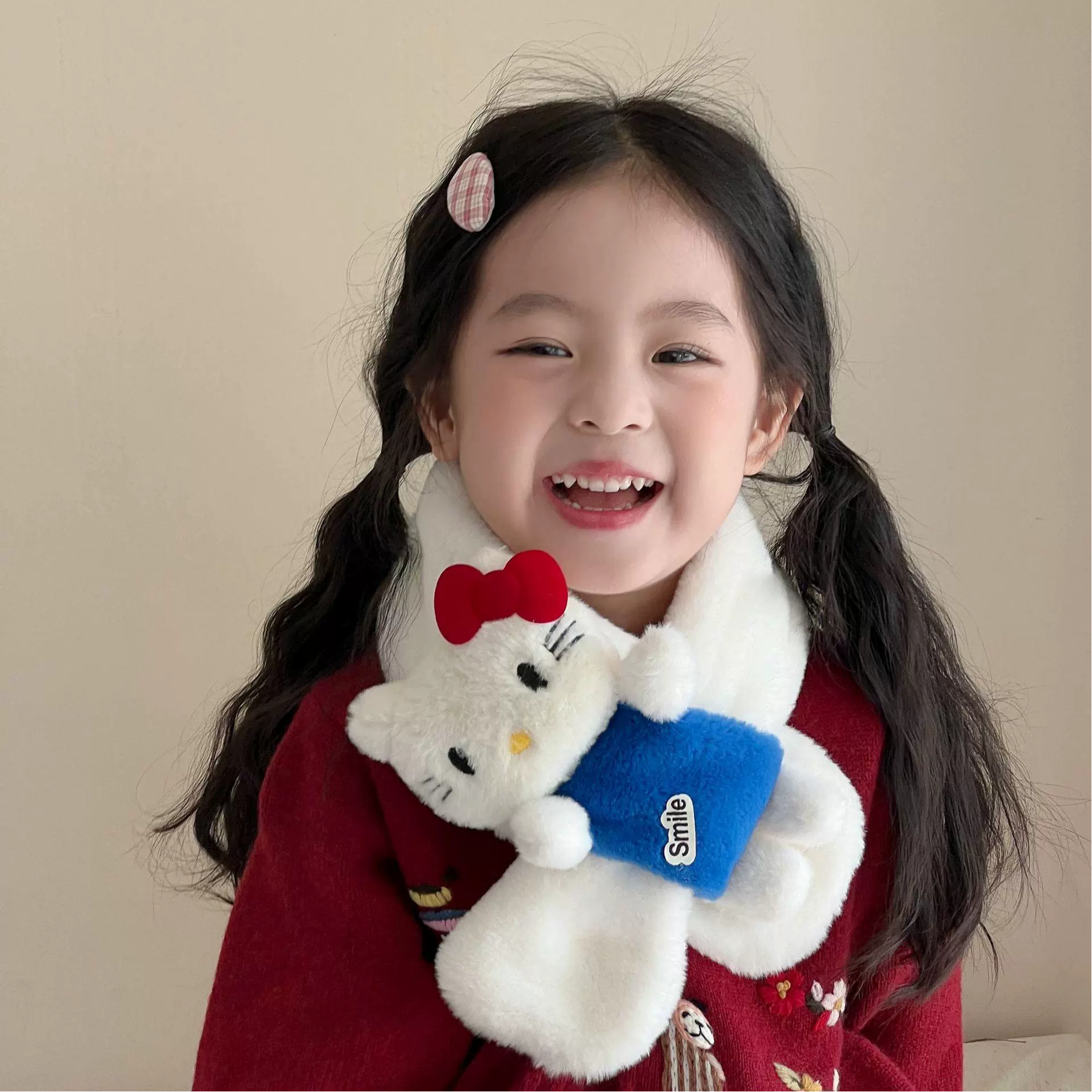 儿童围巾冬季男女加厚卡通幼儿保暖可爱仿兔毛绒超萌可爱小猫围脖