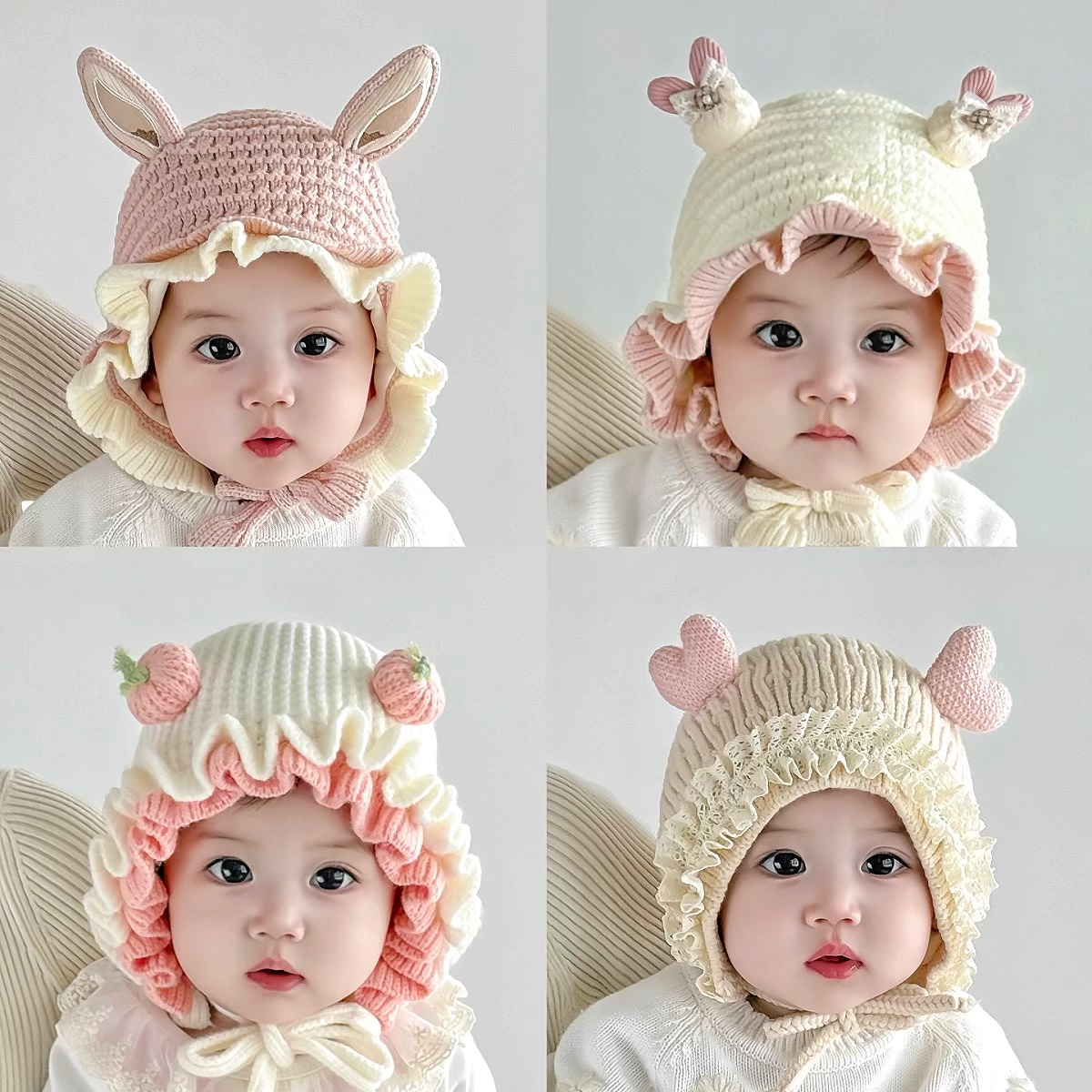 秋冬季儿童婴儿花边公主帽