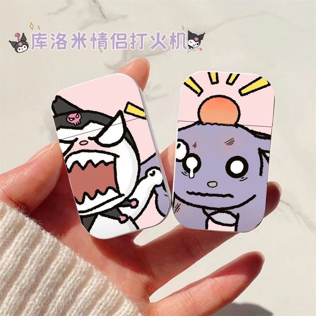 网红爆款动漫情侣款打火机粉焰直冲充气防风打火机金属耐用送男友
