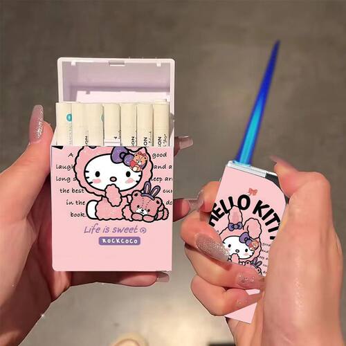 网红爆款凯蒂猫hellokitty烟盒打火机组合款创意个性直冲防风送友