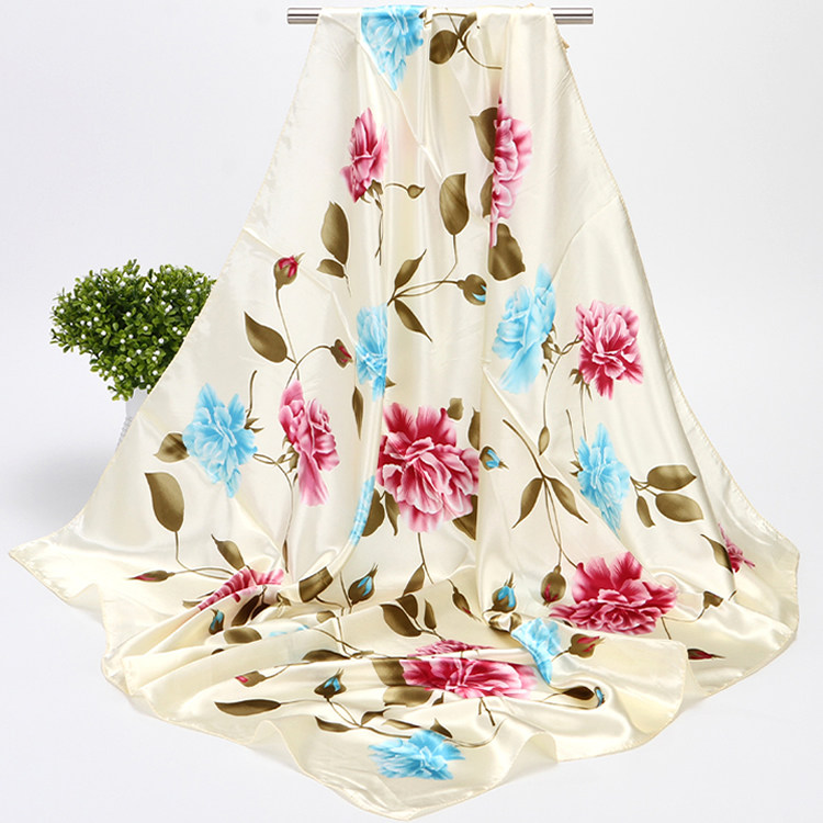 新款方巾90x90CM大方巾女丝巾洋气时尚百搭春秋夏季围巾披肩外搭