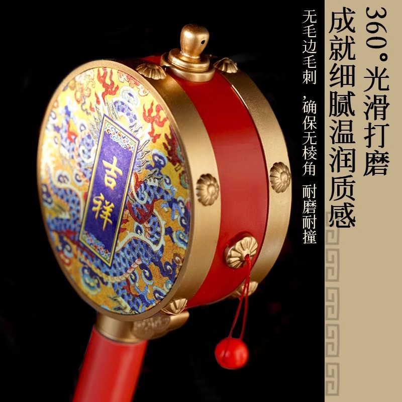 拨浪鼓婴儿中国风可啃咬手摇拨浪鼓宝宝传统老式新生儿摇铃玩具