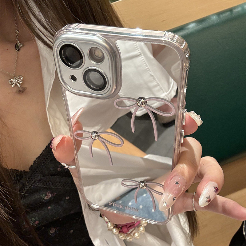 韩系ins风镜面蝴蝶结适用苹果17promax手机壳iphone16新款14/13女款15带镜头膜12电镀简约11小众全包硬壳