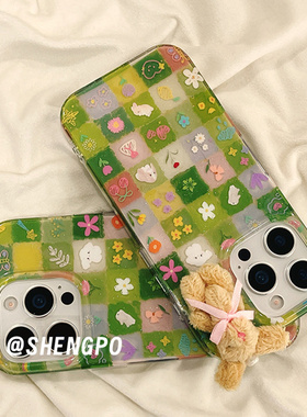 适用vivox200x100y300手机壳T1t2绿宫格花朵s30s20s19s18s17s16毛茸兔子x90x80x70x60秋冬毛绒s15s12x50x30x2