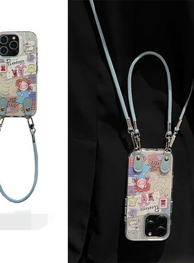 适用oppoA58a57手机壳A1a2A3A5涂鸦小熊相框女孩a93a95a96a97可拎手绳A32a35A36斜挎A72a92s超火r15r17R11r9t